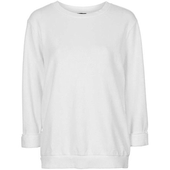 TopShop White Boxy Rolled Sleeve Sweatshirt - Picture 2 of 3